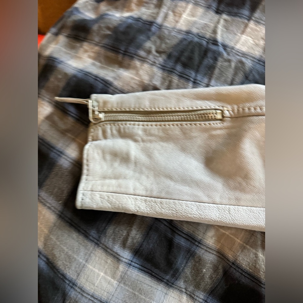 MAURITIUS Debbie RF Leather Jacket Ombre Sage Green White Large boho biker - Picture 13 of 16